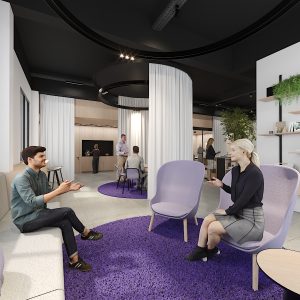 cosy informal meeting space within office design by thus studio