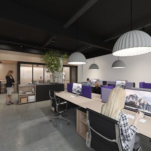 corporate open plan office design with acoustic solutions by thus studio