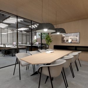 modern but warm meeting room in industrial office design by thus studio